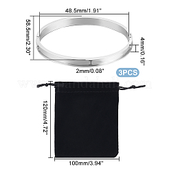 3Pcs Egg Shaped 201 Stainless Steel Grooved Hinged Bangles&nbsp;STAS-UN0048-67