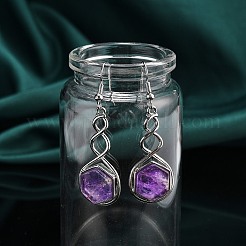 Hexagon Natural Mixed Stone Dangle Earrings&nbsp;EJEW-K298-01P