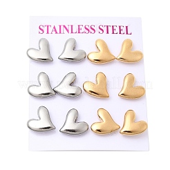 6 Pairs 304 Stainless Steel Stud Earrings&nbsp;EJEW-P340-01A