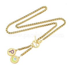 Ion Plating(IP) 304 Stainless Steel Purple Enamel Letter & Eye Pendant Wheat Chain Necklaces&nbsp;STAS-Z102-01G-P