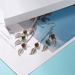 Natural Quartzose Jade Bead Dangle Earrings&nbsp;EJEW-JE04823-01