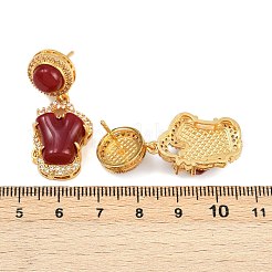 Brass Micro Pave Clear Cubic Zirconia Flat Round with Nuggets Dangle Stud Earrings&nbsp;EJEW-Z131-02G