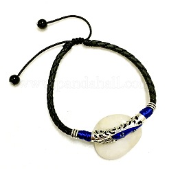 Alloy Blue Enamel Tube Bead & Braided Imitation Leather Cord Adjustable Anklets for Men&nbsp;FS-WG1282E-04