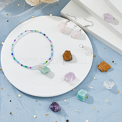12Pcs 6 Styles Raw Rough Natural Green Aventurine & Amethyst & Tiger Eye & Quartz Crystal & Rose Quartz Pendants&nbsp;PALLOY-FH00085