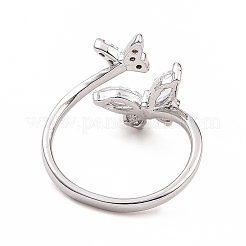 Clear Cubic Zirconia Butterfly Open Cuff Ring&nbsp;X-RJEW-B028-26P