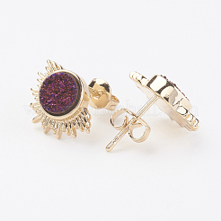 Electroplate Natural Druzy Agate Stud Earrings&nbsp;EJEW-F128-03