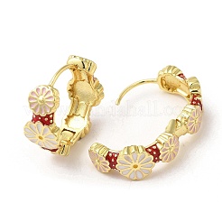 Real 18K Gold Plated Brass Flower Hoop Earrings&nbsp;EJEW-L268-023G-03