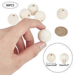 Natural Unfinished Wood Round Beads&nbsp;WOOD-PH0008-91-25mm