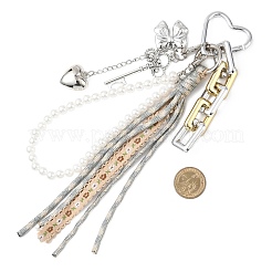 Polyester Cord & Plastic Bead & Alloy Key Heart Bowknot Pendant Decorations&nbsp;HJEW-JM04327-02