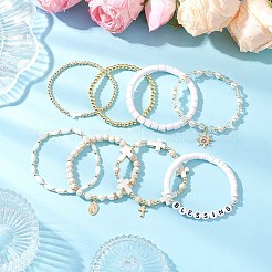 8Pcs 8 Styles Natural & Synthetic Gemstone & Glass & Handmade Polymer Clay & Acrylic Beads Stretch Bracelet Sets&nbsp;BJEW-JB12096