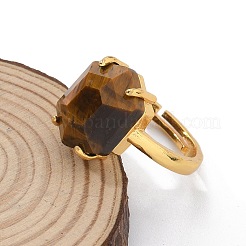 Hexagon Natural Tiger Eye Finger Rings&nbsp;RJEW-B113-02G-05