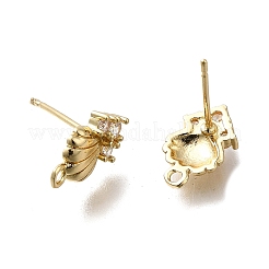 Brass Cubic Zirconia Stud Earring Finding&nbsp;KK-Q048-15G