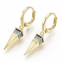 Brass Micro Pave Colorful Cubic Zirconia Dangle Hoop Earrings&nbsp;EJEW-S208-069