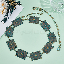 Zinc Alloy & Iron Carved Rectangle Link Chain Belts for Women&nbsp;AJEW-WH0695-243