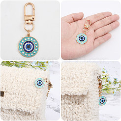 8Pcs 4 Colors Round Evil Eye Rhinestone Enamel Pendant Decorations&nbsp;HJEW-GL0001-09
