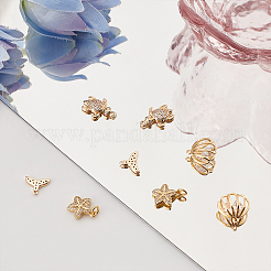 8Pcs 4 Style Ocean Theme Brass Micro Pave Clear Cubic Zirconia Charms&nbsp;FIND-BBC0001-04