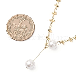 White Round Shell Pearl Pendant Brass Oval Link Chain Necklaces for Women&nbsp;NJEW-JN05695