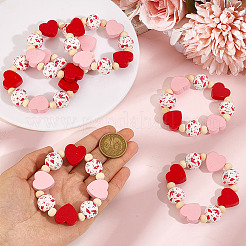 15Pcs Valentine's Day Natural Wood Heart & Round Beaded Napkin Rings&nbsp;HJEW-MA00042