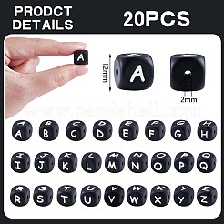 20Pcs Black Cube Letter Silicone Beads 12x12x12mm Square Dice Alphabet Beads with 2mm Hole Spacer Loose Letter Beads for Bracelet Necklace Jewelry Making&nbsp;JX433E