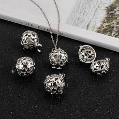 Brass Rhinestone Hollow Round with Heart Cage Pendants&nbsp;KK-E662-13P-NR