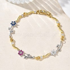 Brass Micro Pave Cubic Zirconia Link Chain Bracelets for Women&nbsp;BJEW-C156-04B-03GP