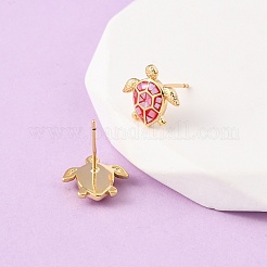 Brass Enamel Tortoise Stud Earrings&nbsp;EJEW-I322-18G