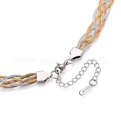 9MM 3-Color 304 Stainless Steel Braided Herringbone Chain Necklaces&nbsp;NJEW-N058-18GPRG
