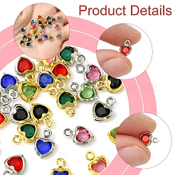 24Pcs 12 Colors Heart Rack Plating Brass Glass Charms&nbsp;KK-FS0001-39