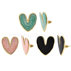 Heart 201 Stainless Steel Enamel Stud Earrings&nbsp;EJEW-Z151-12G-02