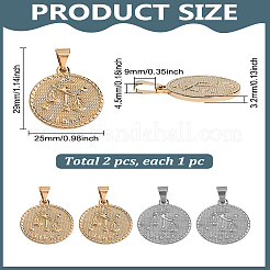 2Pcs 2 Colors 304 Stainless Steel Pendants&nbsp;STAS-LP0003-92F
