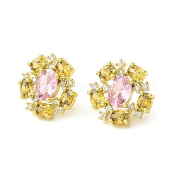Flower Brass Micro Pave Cubic Zirconia Stud Earrings&nbsp;EJEW-L270-13G