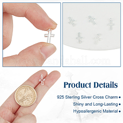 6Pcs Hollow 925 Sterling Silver Cross Charms&nbsp;STER-DR0001-32