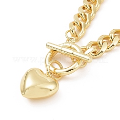 Brass Heart Pendant Necklace with Curb Chains for Women&nbsp;NJEW-L463-002G