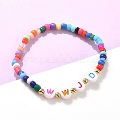 WWJD(What Would Jesus Do) Acrylic & CCB & Glass Beads Stretch Bracelets&nbsp;BJEW-K299-01