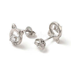 Clear Cubic Zirconia Hollow Out Cat Stud Earrings&nbsp;EJEW-F301-14