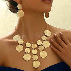 Flat Round Alloy Pendant Necklace & Dangle Earring Sets&nbsp;FS-WG6C074-01