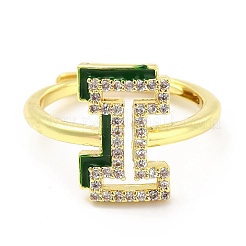 Mixed Color Enamel Initial Letter Adjustable Ring with Clear Cubic Zirconia&nbsp;RJEW-P045-01G-I