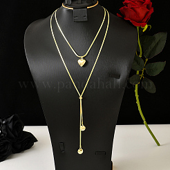 Minimalist European Style Stainless Steel & Alloy Heart Pendant Snake Chain Y-Shaped Double Layer Necklace for Women Daily Wear Gift&nbsp;ZC6698-1