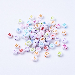 Craft Style Mixed Color Chunky Letter Acrylic Flat Round Beads for Kids Jewelry&nbsp;X-MACR-R481-M