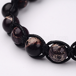 Round Natural Regalite/Imperial Jasper/Sea Sediment Jasper Braided Beaded Bracelets&nbsp;BJEW-PH00729-03
