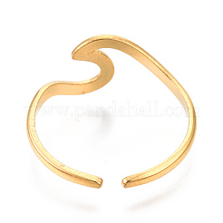Ion Plating(IP) 304 Stainless Steel Sea Wave Cuff Rings&nbsp;X-RJEW-N038-115LG