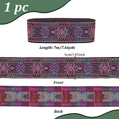 7M Ethnic Style Polyester Flower Jacquard Ribbons&nbsp;OCOR-WH0091-72A-02