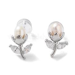 Natural Pearl and Cubic Zirconia Stud Earrings for Women&nbsp;EJEW-C083-05P