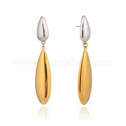 304 Stainless Steel Two Tone Teardrop Dangle Stud Earrings&nbsp;EE9638