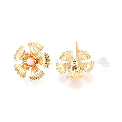 Brass ABS Imitation Pearl Stud Earrings&nbsp;EJEW-T048-04G