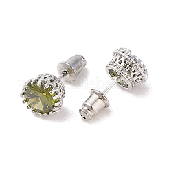 Rack Plating Brass Pave Single Cubic Zirconia Stud Earrings&nbsp;EJEW-I304-02P