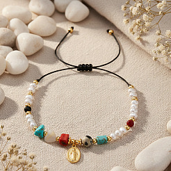 Adjustable Mixed Stone Black Cord Bracelets for Women&nbsp;RN6049