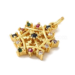 Christmas Snowflake Rack Plating Brass Micro Pave Clear Cubic Zirconia Pendants&nbsp;KK-K377-50G