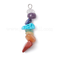 6Pcs Mixed Gemstone Chip Beaded Pendants Set&nbsp;PALLOY-JF02769-01