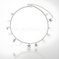 Ocean Theme Alloy and Natural Shell Starfish Shell Shaped Charm Waist Chains with Alloy Buckle&nbsp;AJEW-WH20019-31